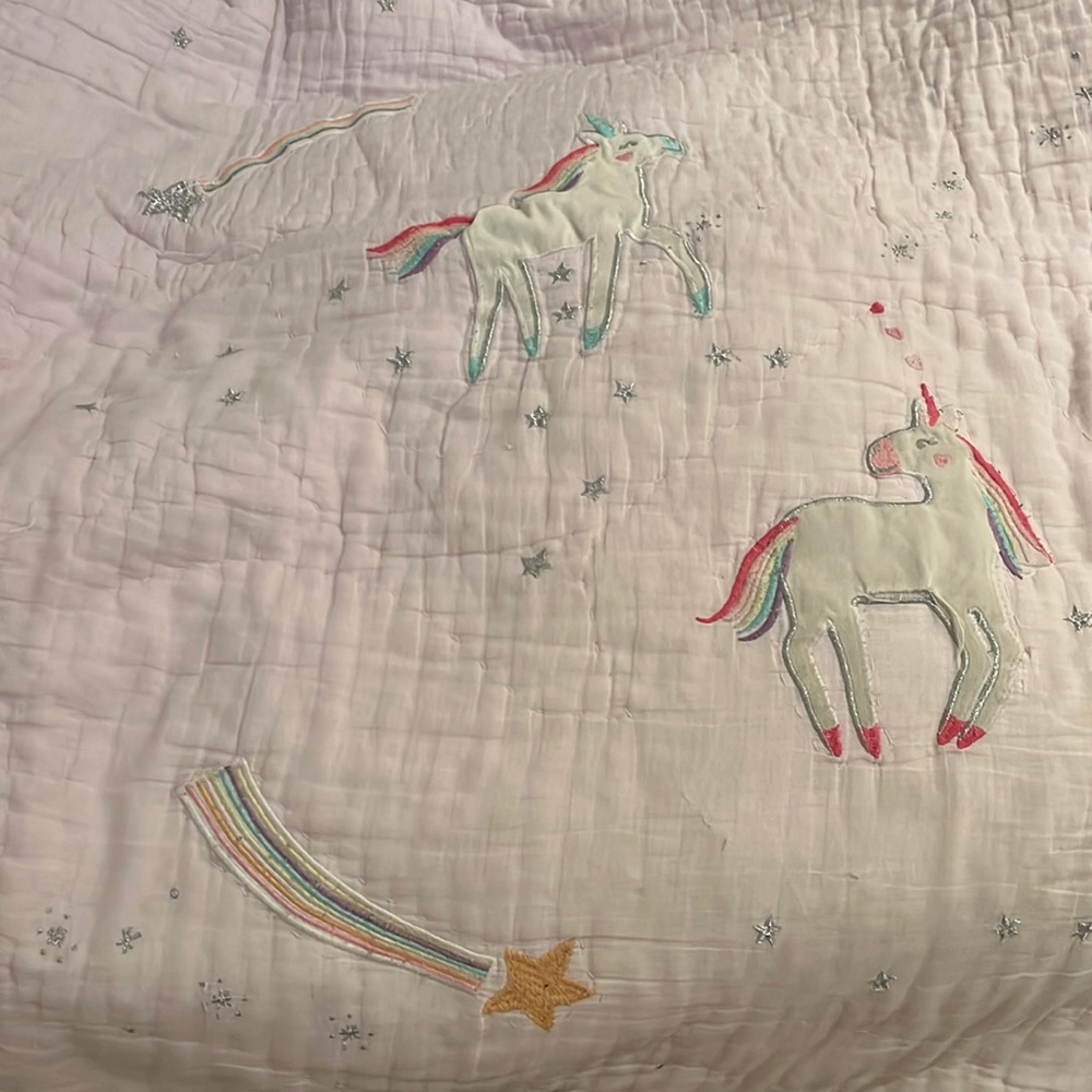 Pottery Barn Kids Twin lavender unicorn quilt & sham
